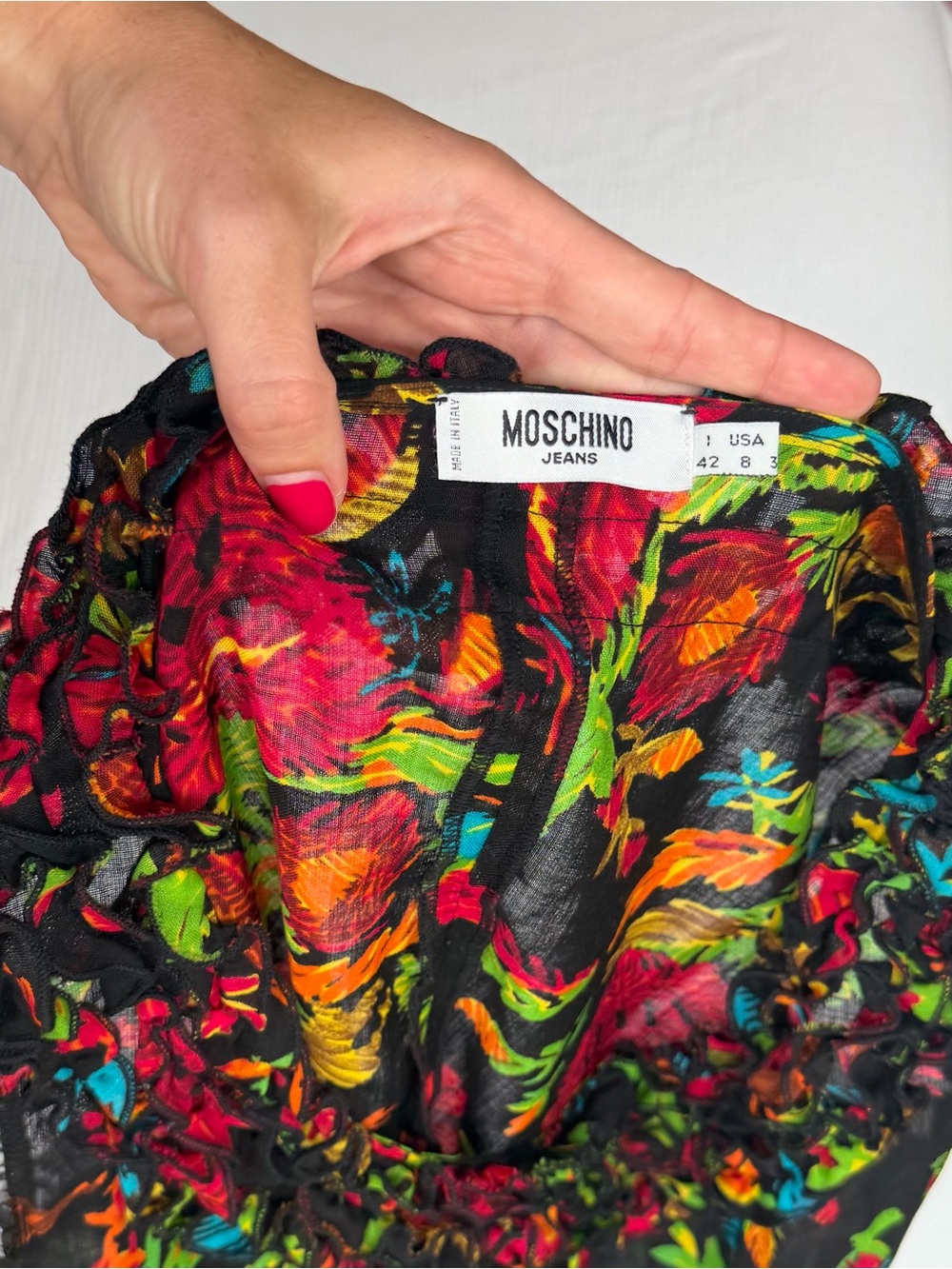 Rare Vintage Moschino Jeans Ruffle Short Sleeve Wool Floral Boatneck Blouse - Picture 6 of 7